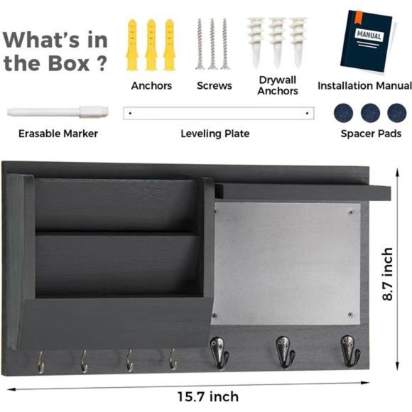 Key Holder for Wall-Mail Holder Organizer Wall Mount with Shelf-Hanging Key Rack - Picture 2 of 7